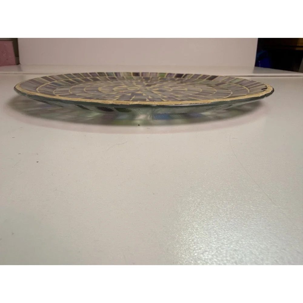 Home Interiors & Gifts Mosaic Glass Decorative Plate Purple Green Blue 12.5in - Picture 4 of 5